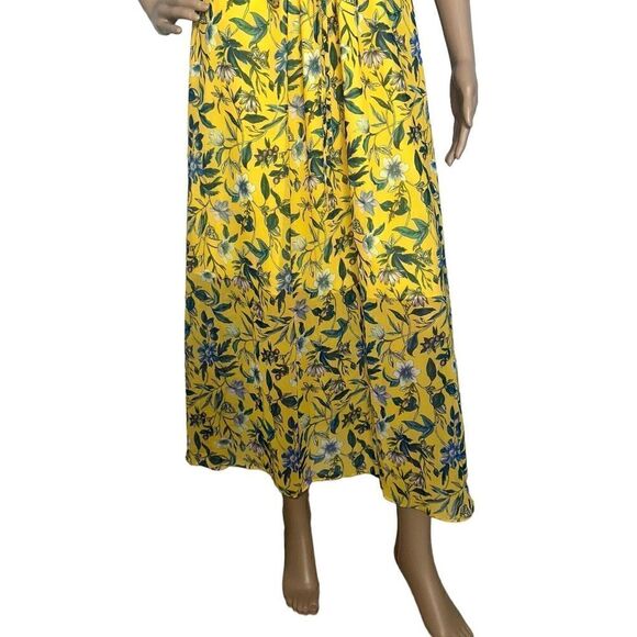 Sam Edelman Yellow Floral Sheer High Neck Peplum waist Maxi Dress - Sz 4 - Picture 5 of 10